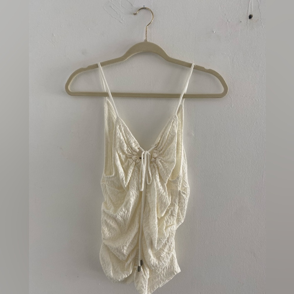 Free People Knit Top w/ Ruched Tie Front. New & never worn. Size L